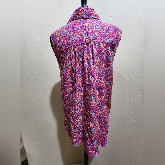 Cafe Marrakesh Pintuck Pink floral Sleeveless Collar button-up Top NWT L - Picture 2 of 7